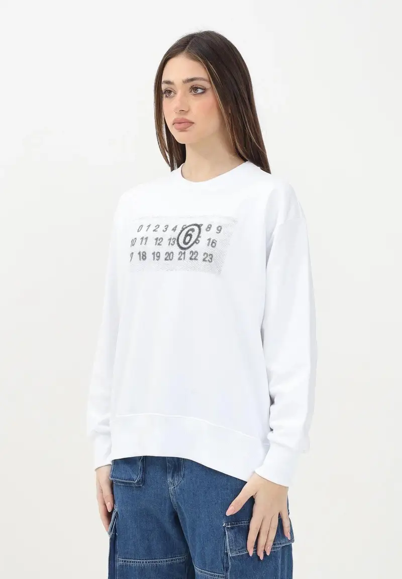 MAISON MARGIELA Felpa girocollo bianca per donna, ragazzi e bambini con logo numerico Pixe