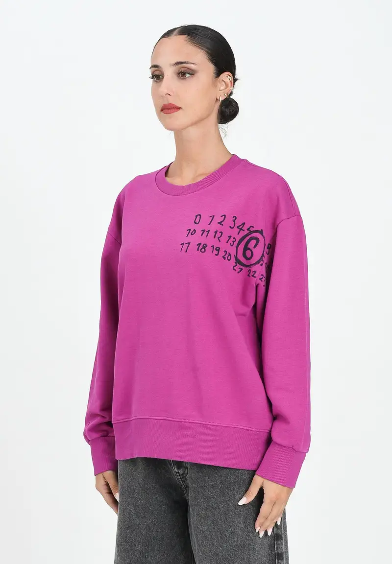 MAISON MARGIELA Felpa girocollo prugna per donna, ragazzi e bambini con il logo Hand Written effetto spennellato