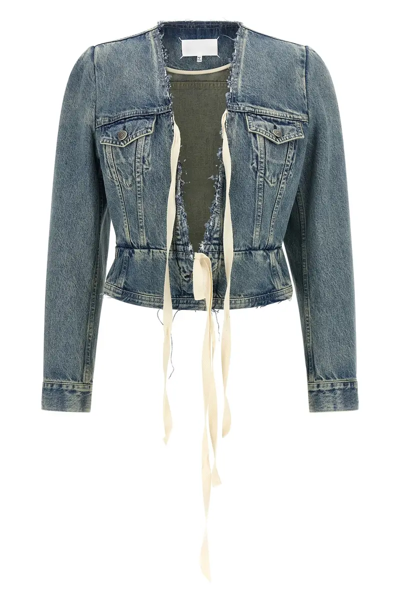 Giacca Denim Orlo A Taglio Vivo Azzurro