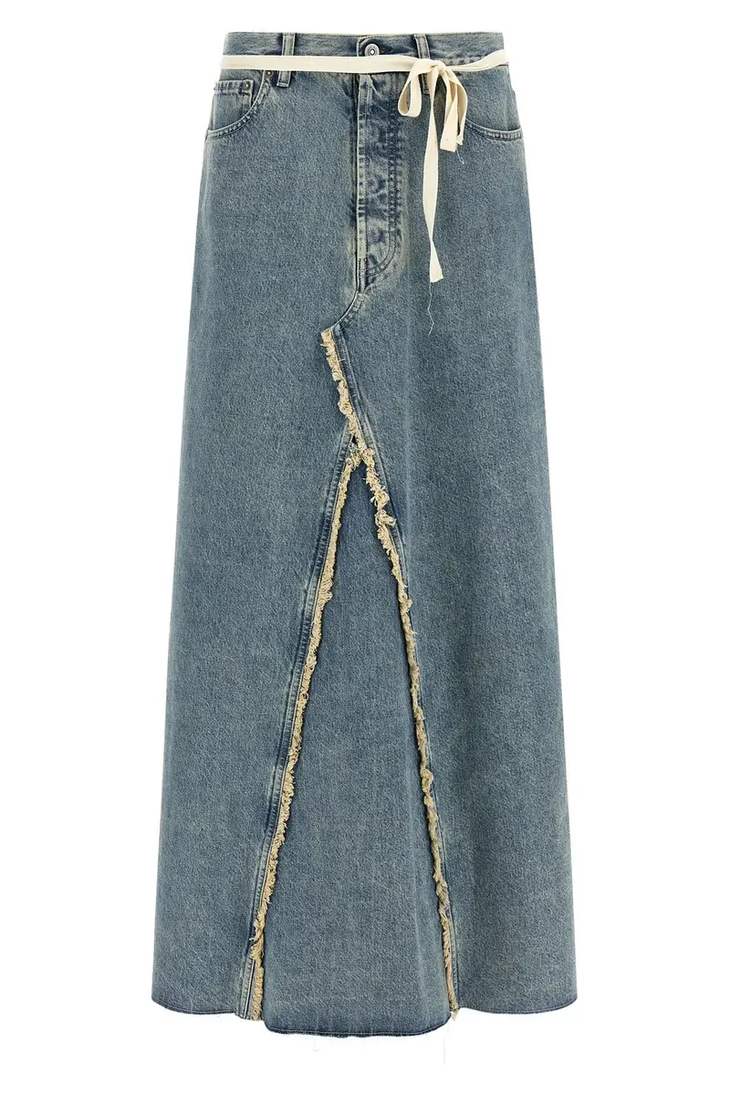 Gonna Denim Orlo A Taglio Vivo Azzurro