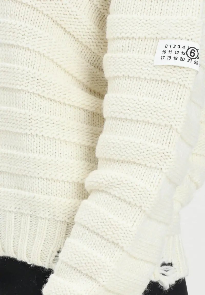 Maglioncino girocollo panna per donna, ragazzi e bambini in misto lana a coste con rotture miniatura 3