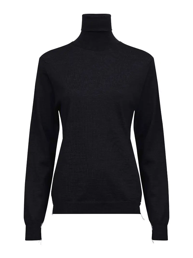 Maglione in lana merino con collo alto Nero