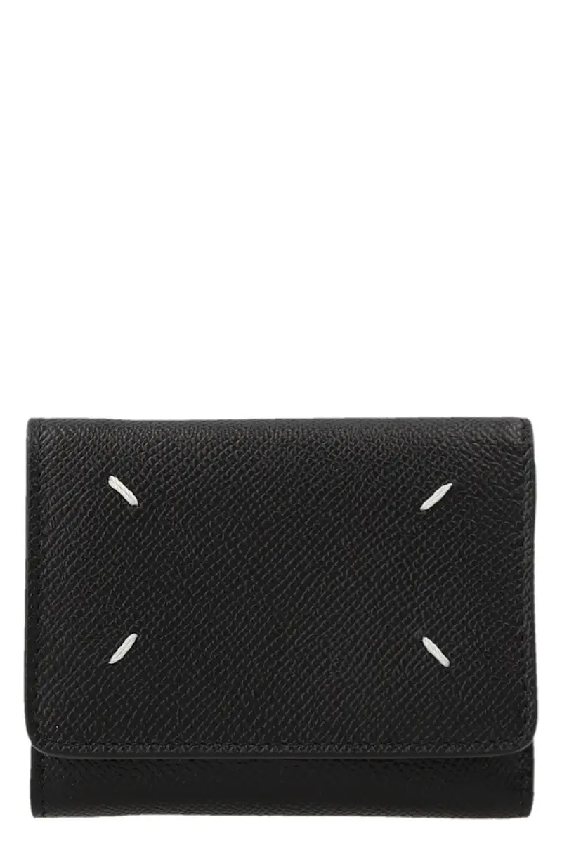 Maison Margiela Portafoglio in pelle nero con logo Stitching