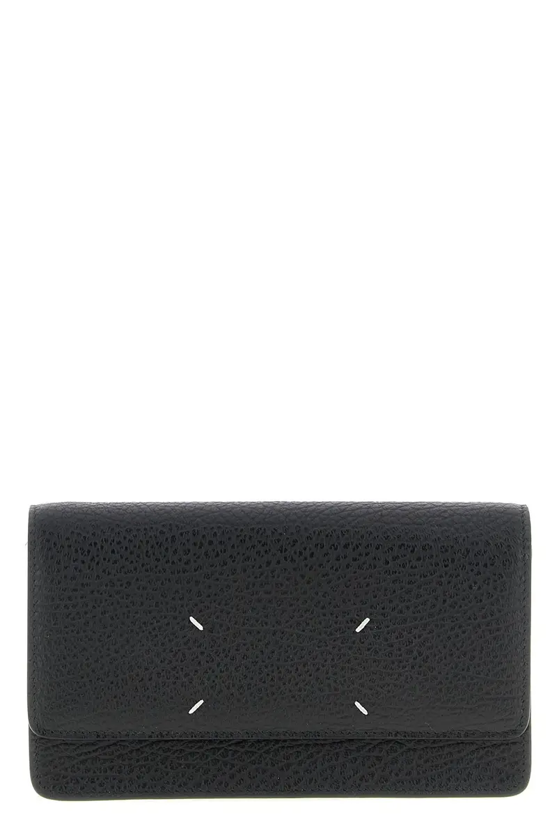 Maison Margiela Portafoglio in pelle nero con logo Stitching