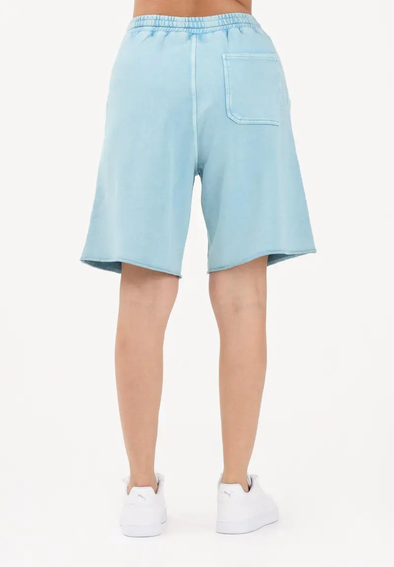 Shorts sportivo azzurro per donna, ragazzi e bambini con logo miniatura 3