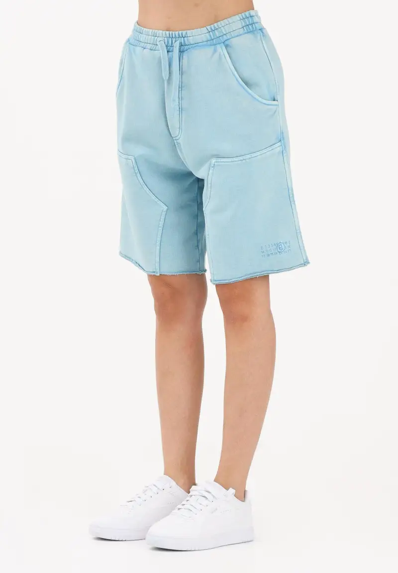 Shorts sportivo azzurro per donna, ragazzi e bambini con logo