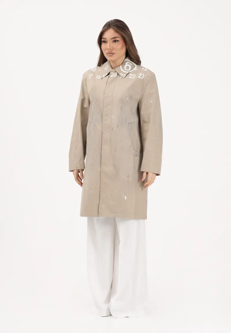 Trench beige per donna, ragazzi e bambini con logo stampato