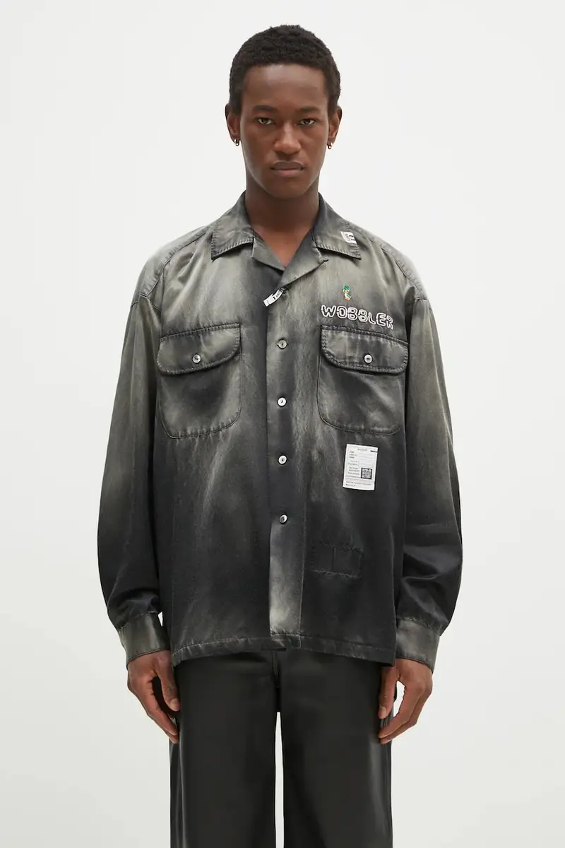 camicia Bleached Longsleeve Satin Shirts uomo colore nero J13SH183