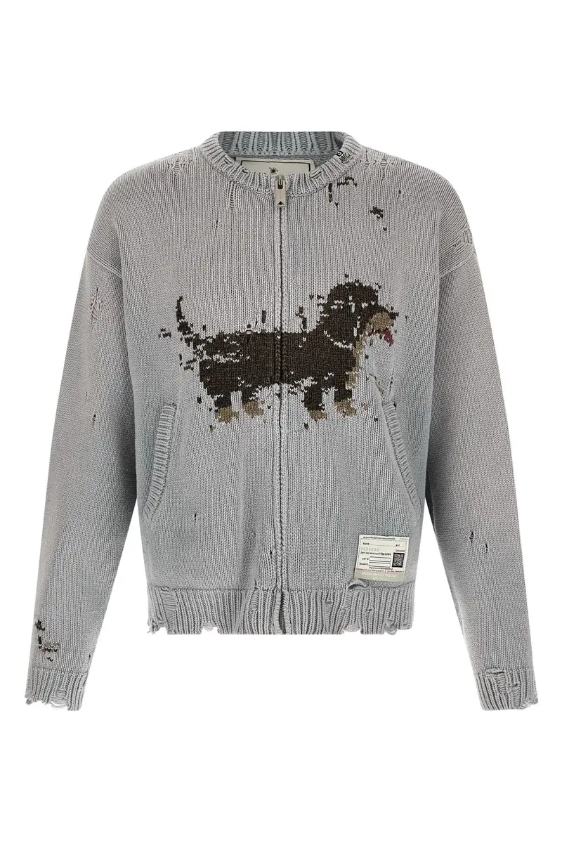 Cardigan Dog Jacquard Knit Grigio