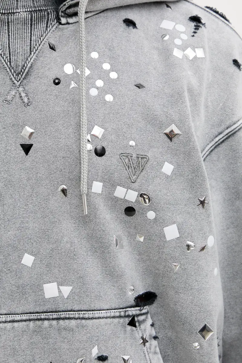 felpa in cotone uomo colore grigio con cappuccio con applicazione A15HD561 miniatura 4