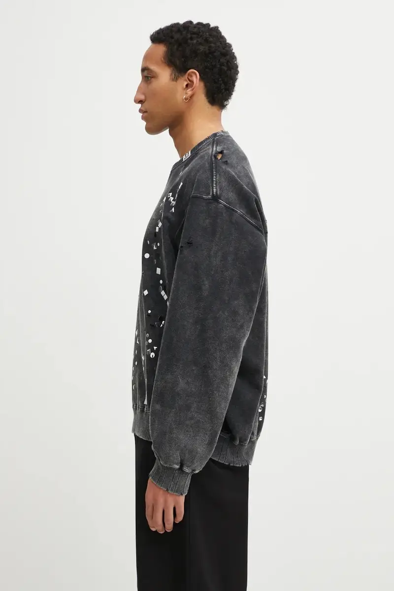 felpa in cotone uomo colore nero con applicazione A15PO562 miniatura 2