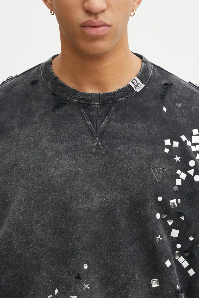 felpa in cotone uomo colore nero con applicazione A15PO562 miniatura 4