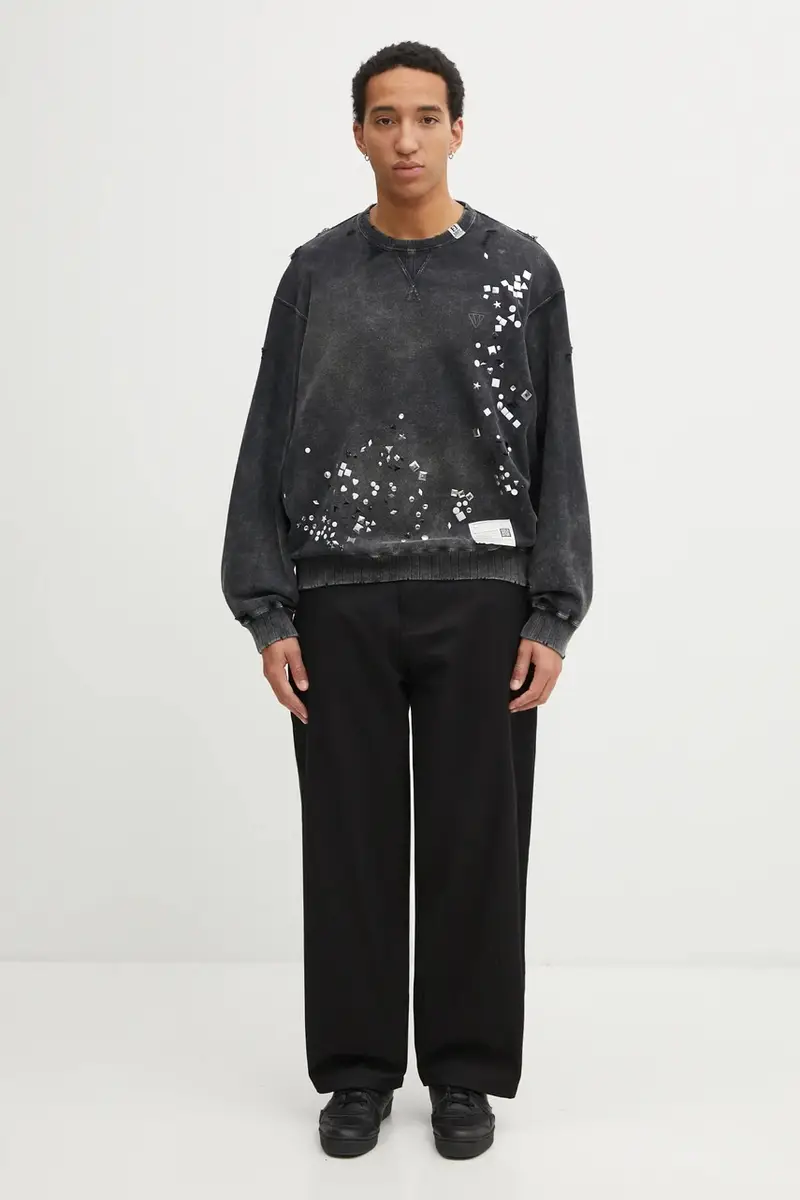 felpa in cotone uomo colore nero con applicazione A15PO562 miniatura 5