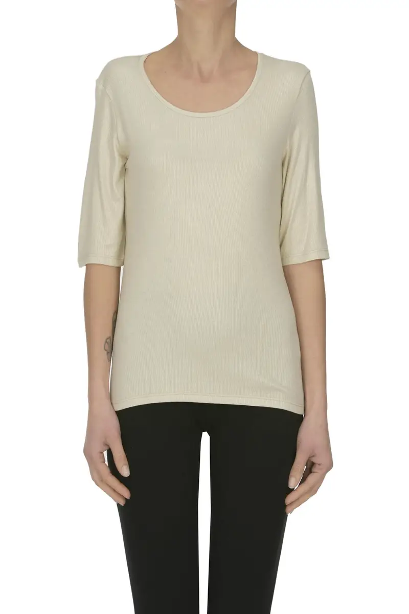 T-shirt a costine con lurex
