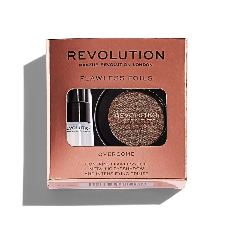 Set Makeup Revolution Flawless Foils Vegano Primer per Ombretti 2 ml + Flawless Foils Vegano Palette di Ombretti Overcome 2g