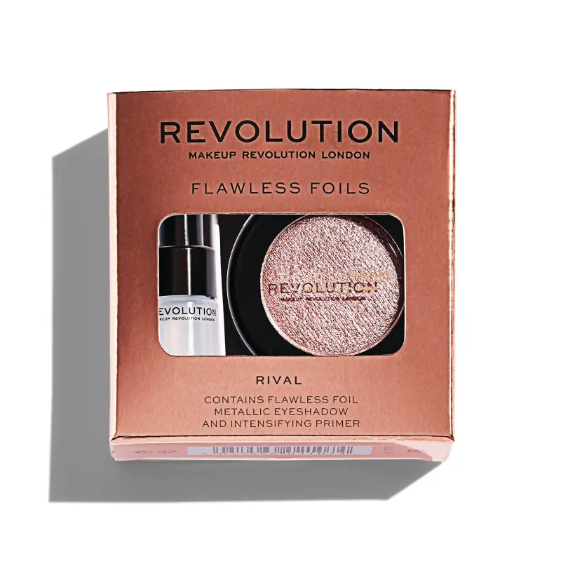 Set Makeup Revolution Flawless Foils Vegano Primer per Ombretti 2 ml + Flawless Foils Vegano Palette di Ombretti Rival 2 g