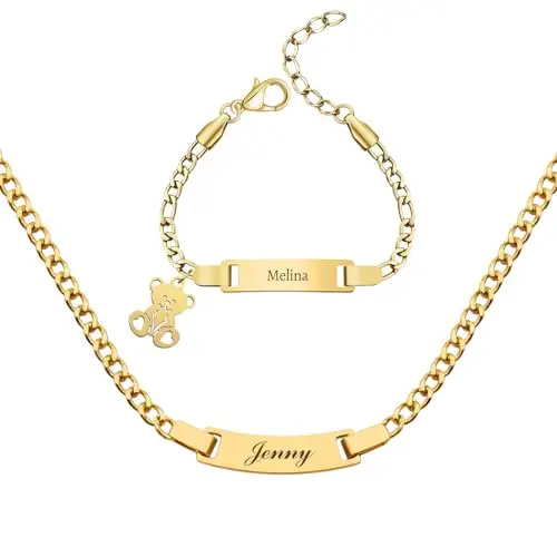 Malihome Set di bracciale e collana personalizzati con incisione personalizzata di nome/testo/data di nascita,in