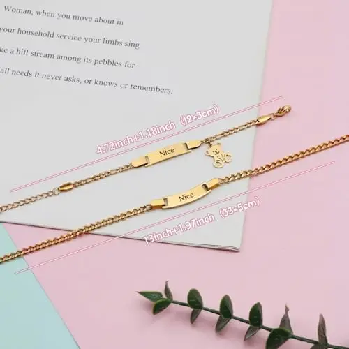 Malihome Set di bracciale e collana personalizzati con incisione personalizzata di nome/testo/data di nascita, in miniatura 3