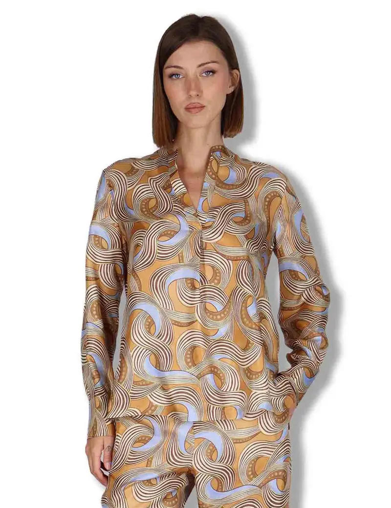 Camicie Collection Print in pura seta stampata azzurra Donna JM103331027 A4164