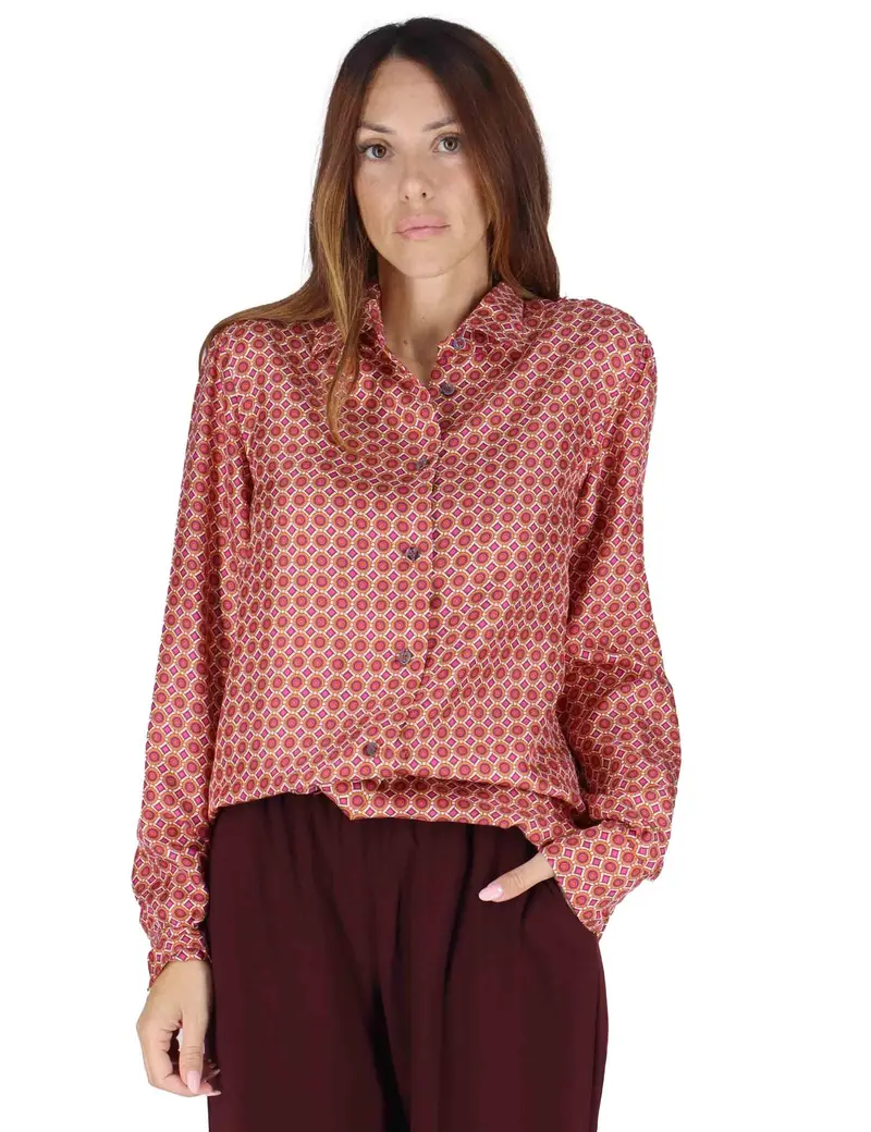Camicie Collection Print in seta rossa a fantasia Donna JM214431031 B3028