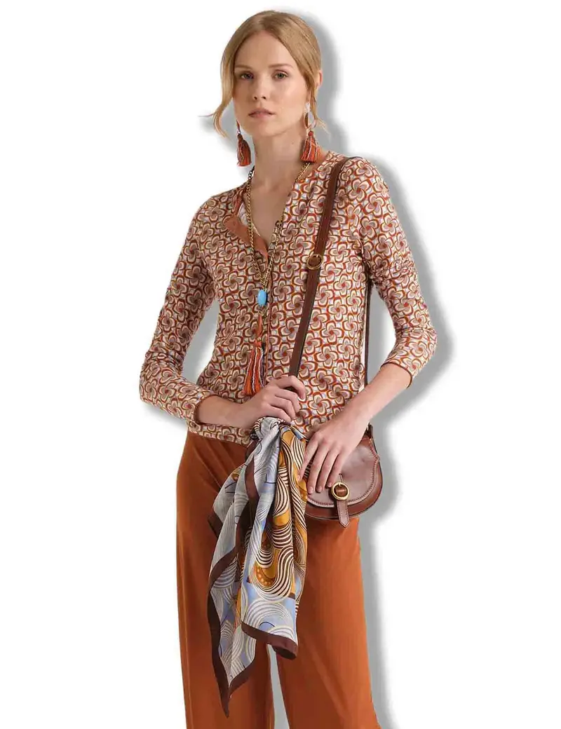 Cardigan Cotton Printed in cotone marrone a fantasia Donna JN359978215 A4156