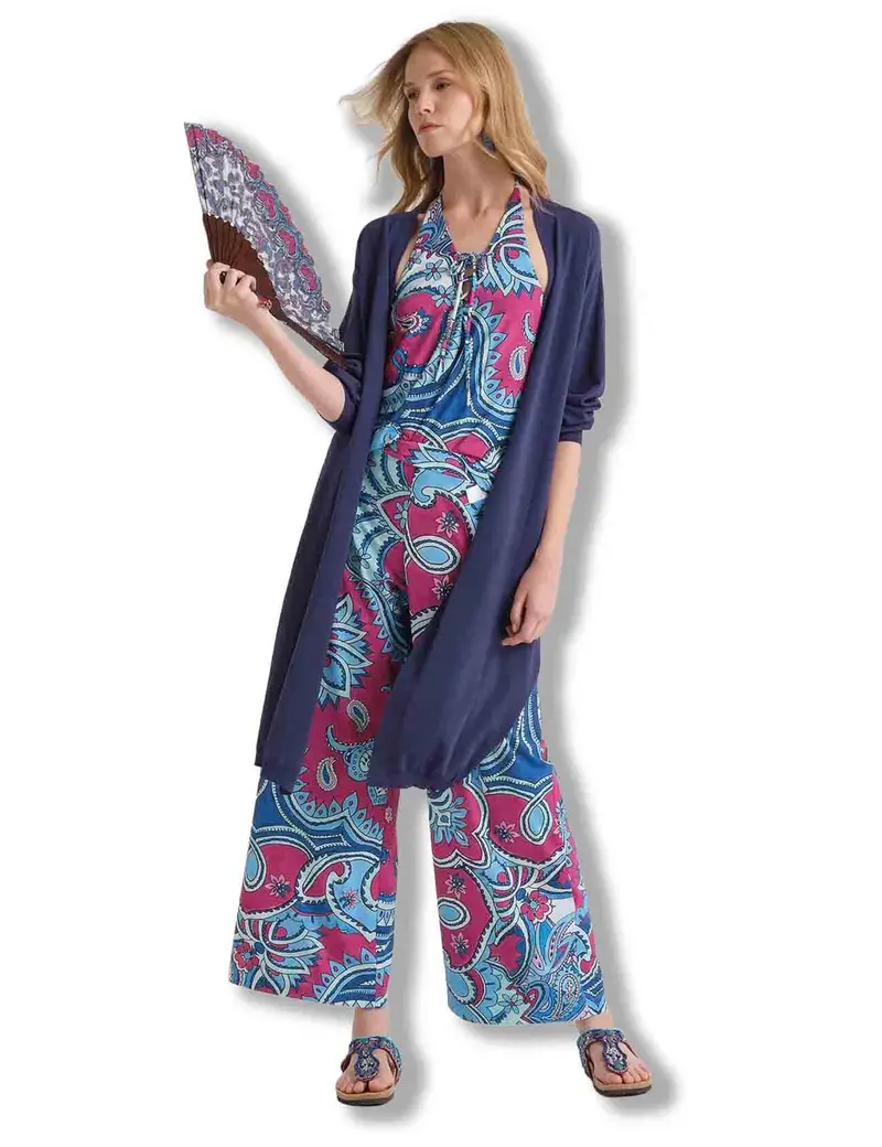 Cardigan lungo Viscose Fresh in monocolore blu Donna JN370877099 80043