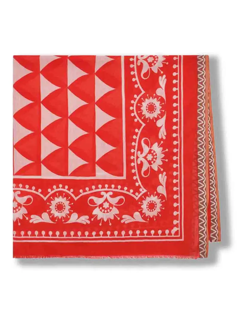 Foulard Collection Print in cotone rosso a fantasia Donna IR002410216 B3054