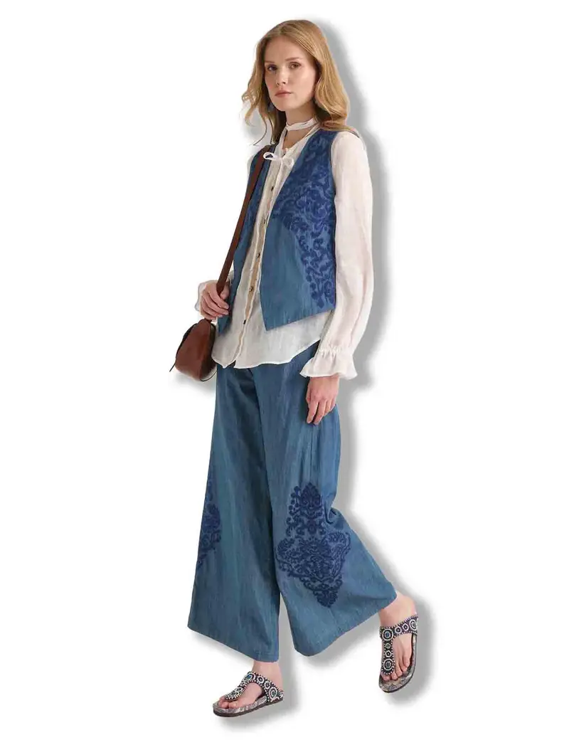 Gilet Ikat On Chambray in cotone blu Donna JE112810210 80002