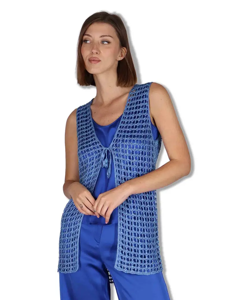 Gilet Metallic Lurex in cotone blu e argento Donna JE113078213 96009