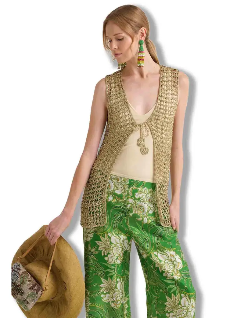 Gilet Metallic Lurex in cotone oro Donna JE113078213 90013