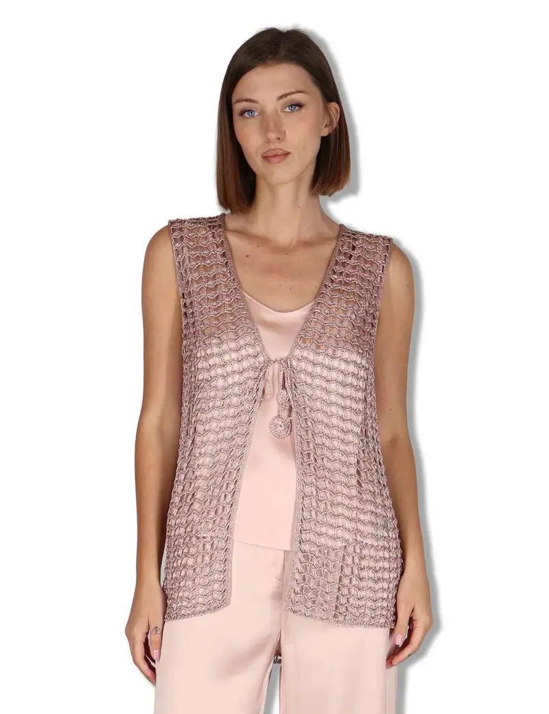 Gilet Metallic Lurex in cotone rosa e oro Donna JE113078213 90008