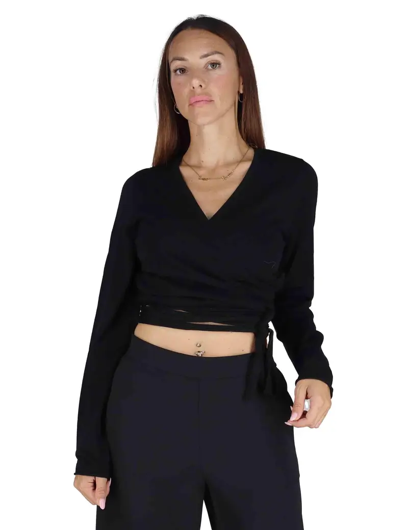 Incrociatina New Blend in lana nera con laccetti Donna JN370678199 20000