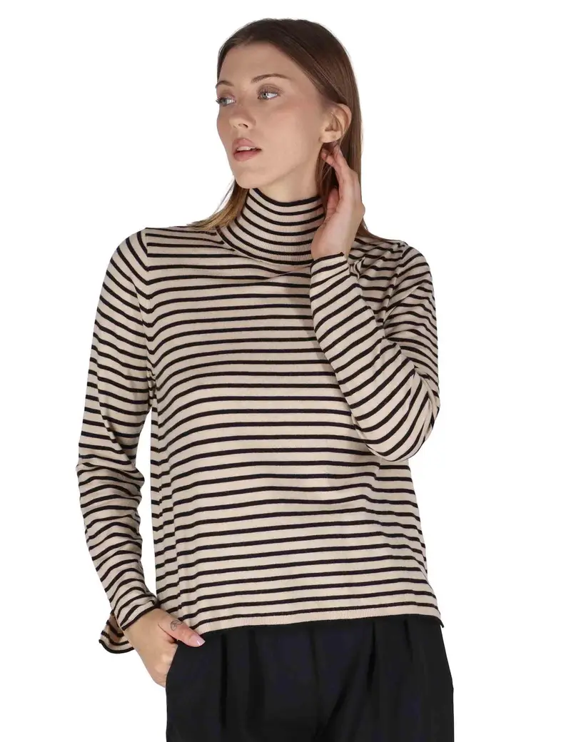 Maglione Soft Touch in lana nera e beige Donna JQ504570538 20B11