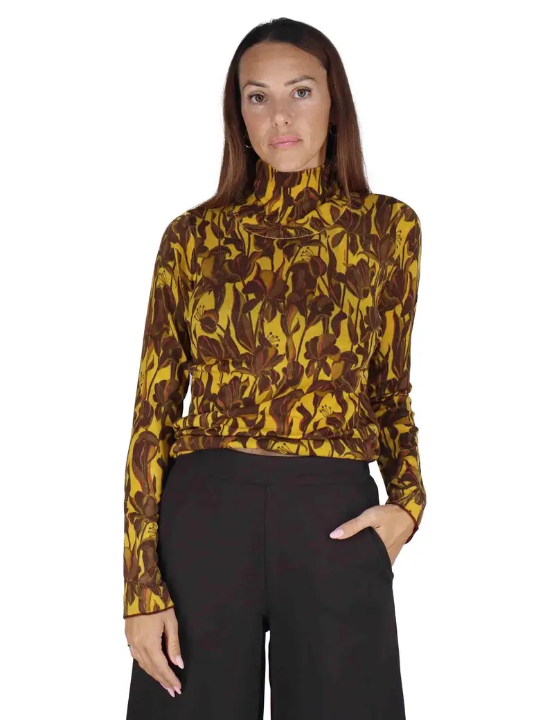 Maglioni Printed Knit in lana stampata senape Donna JQ510478200 A7086