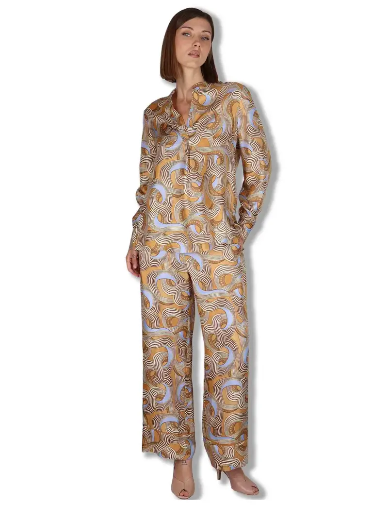 Pantaloni Collection Print in seta azzurra a fantasia Donna JH807631027 A4164