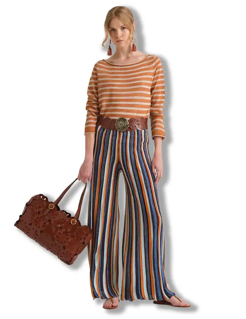 Pantaloni Flexage Stripes in tessuto azzurro Donna JH807178211 81B99