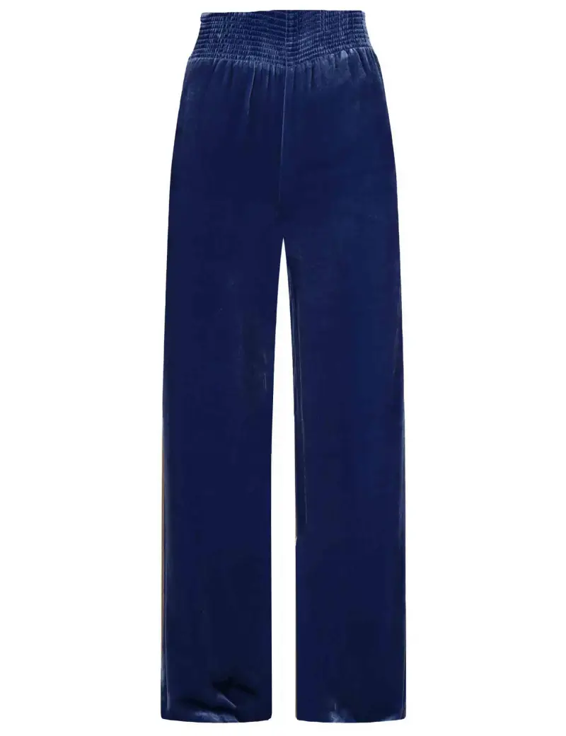 Pantaloni Fluid Velvet in velluto e seta blu Donna JH803561026 80062