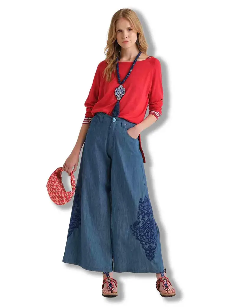 Pantaloni Ikat On Chambray in cotone denim blu Donna JH804010210 80002