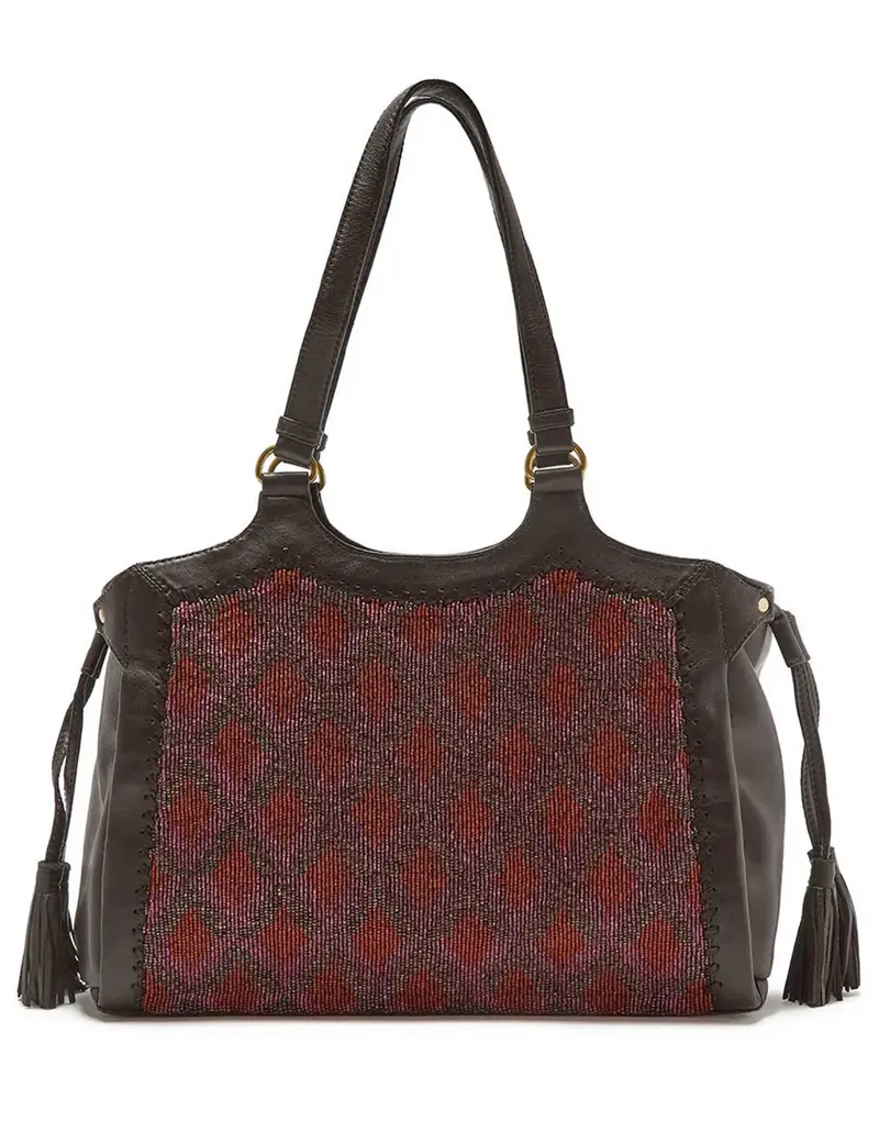 Shopping bag Geometry in pelle marrone con doppi manici Donna BH030407234 30H99