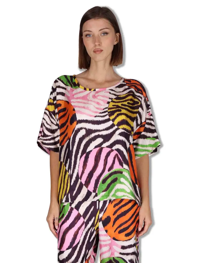 T- Shirt Collection Print in pura seta animalier Donna JM559031027 B1141