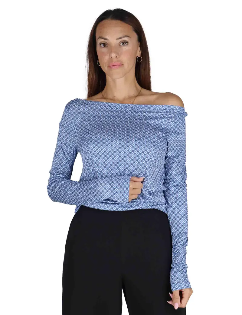 T-Shirt donna Micro Print in jersey blu Donna JK025770654 D8083