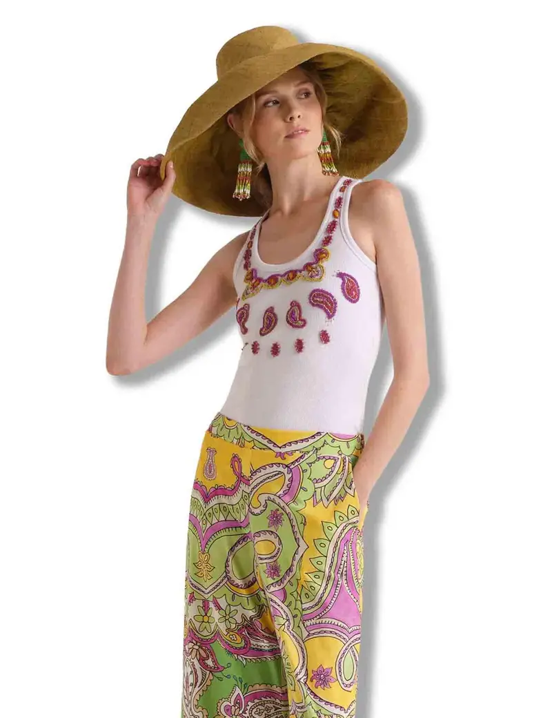 Top Oriental Embroidery in cotone bianco con ricami Donna JP552370669 B3111