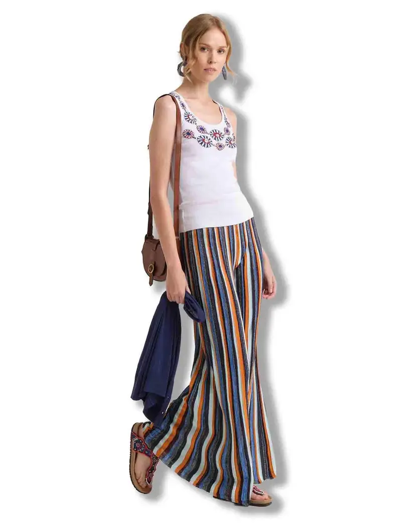 Top Oriental Embroidery in cotone blu con ricami Donna JP552370669 D8094