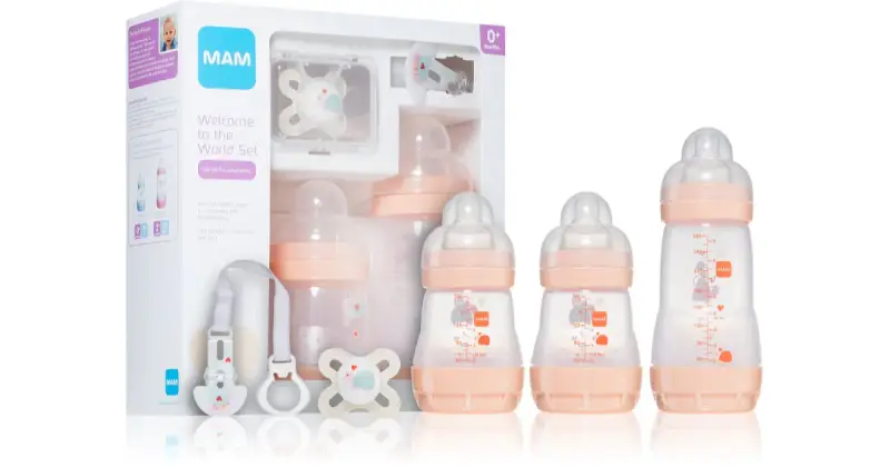 Welcome to the World Rosa confezione regalo per bebè biberon 2x160 ml + biberon 260 ml + ciuccio+ fermaglio per ciuccio