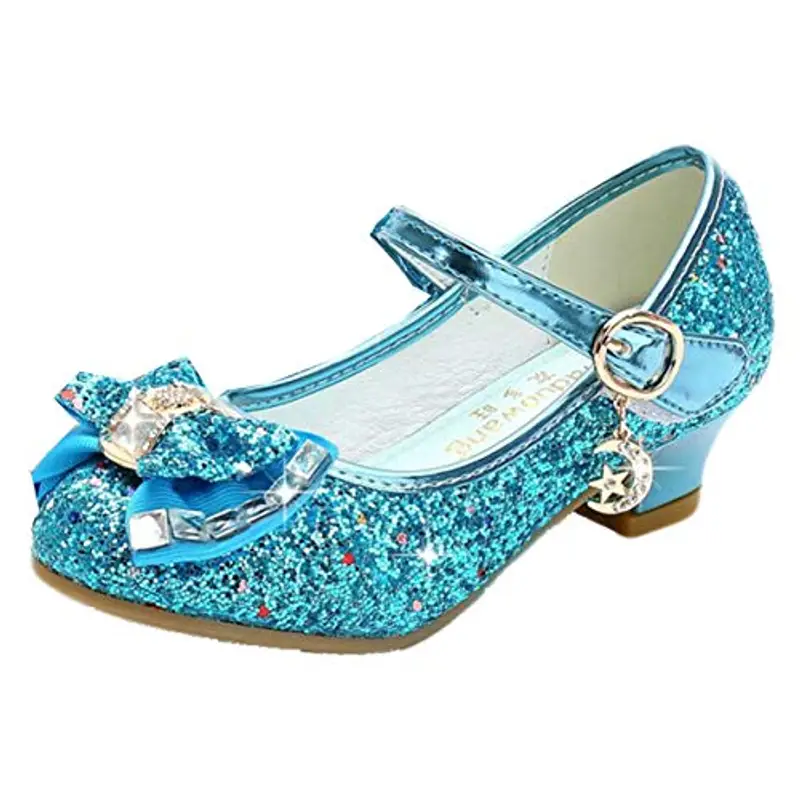 mama stadt Scarpe Principessa Bambina Scarpe Bimba Tacco Scarpe Glitterate Tacchi Ragazza Scarpe Cosplay Principessa con Paillettes Scarpe Eleganti Bambina per Cerimonia Festa, Blu/ 30