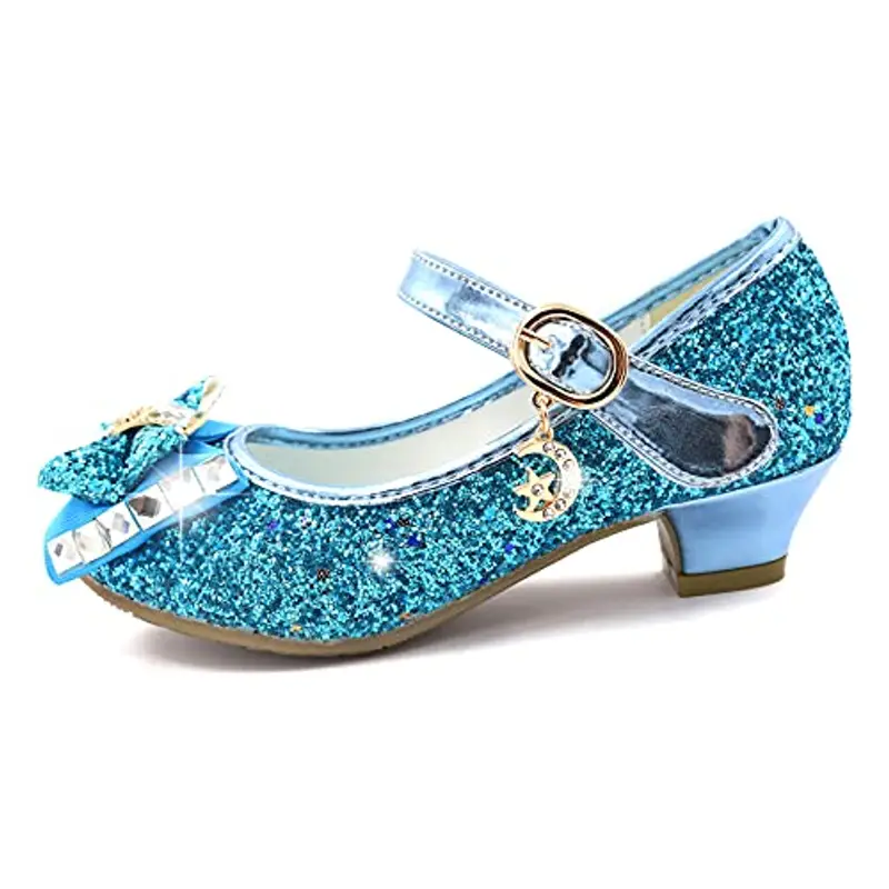 mama stadt Scarpe Principessa Bambina Scarpe Bimba Tacco Scarpe Glitterate Tacchi Ragazza Scarpe Cosplay Principessa con Paillettes Scarpe Eleganti Bambina per Cerimonia Festa, Blu/ 30 miniatura 2