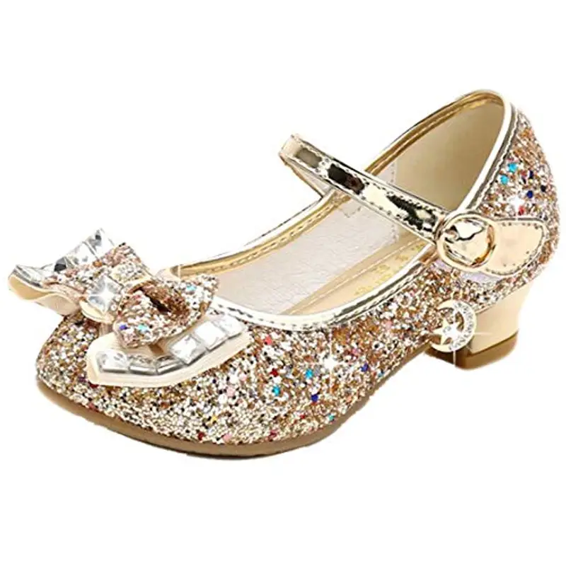 mama stadt Scarpe Principessa Bambina Scarpe Bimba Tacco Scarpe Glitterate Tacchi Ragazza Scarpe Cosplay Principessa con Paillettes Scarpe Eleganti Bambina per Cerimonia Festa, Dorato/ 28