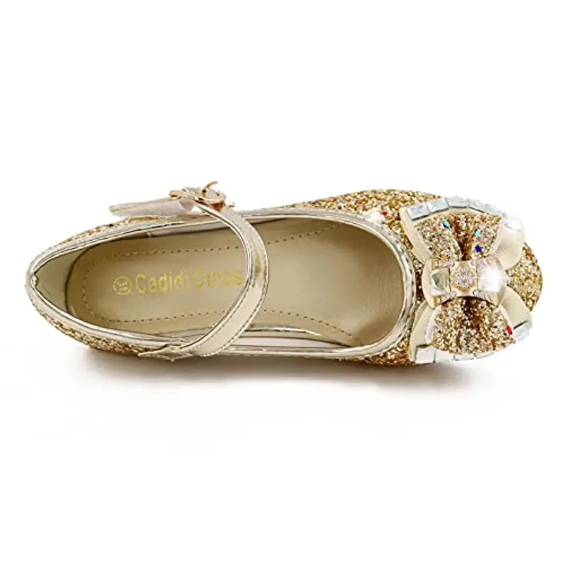 mama stadt Scarpe Principessa Bambina Scarpe Bimba Tacco Scarpe Glitterate Tacchi Ragazza Scarpe Cosplay Principessa con Paillettes Scarpe Eleganti Bambina per Cerimonia Festa, Dorato/ 28 miniatura 3