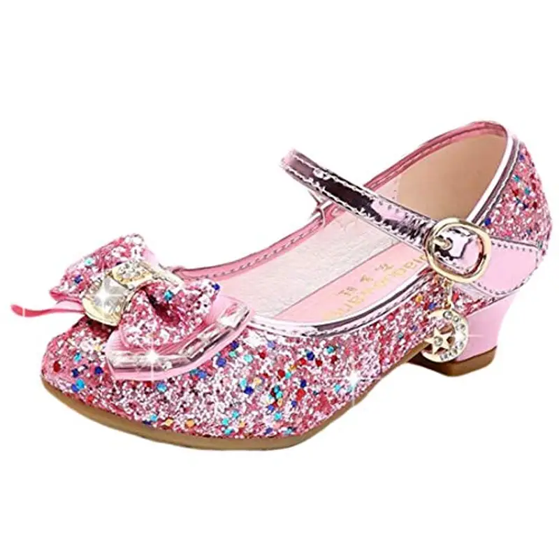 mama stadt Scarpe Principessa Bambina Scarpe Bimba Tacco Scarpe Glitterate Tacchi Ragazza Scarpe Cosplay Principessa con Paillettes Scarpe Eleganti Bambina per Cerimonia Festa, Rosa/ 32
