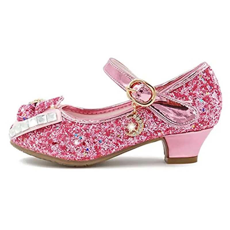 mama stadt Scarpe Principessa Bambina Scarpe Bimba Tacco Scarpe Glitterate Tacchi Ragazza Scarpe Cosplay Principessa con Paillettes Scarpe Eleganti Bambina per Cerimonia Festa, Rosa/ 32 miniatura 2